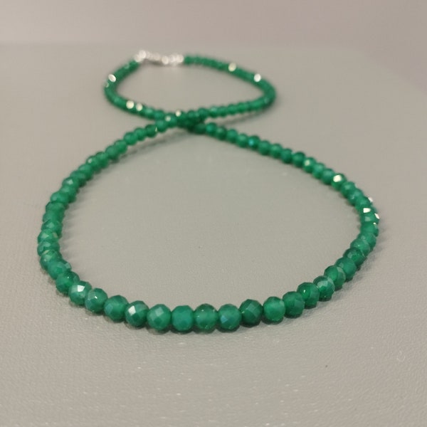 Beste Qualität grüner Onyx Perlen-Natürliche Edelstein Halskette-4mm facettierte runde grüne Onyx Perlen-lange Halskette Design-elegante Halskette Design