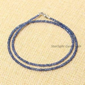 Blue Sapphire Choker Necklace, Minimalist Necklace, 2-2.5 mm Faceted Rondelle, September Jewelry