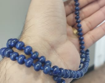 108 prayer japa mala-blue lapis lazuli 7mm smooth rondelle beads-handmade 108 japa mala-classic blue lapis lazuli hand knotted mala necklace