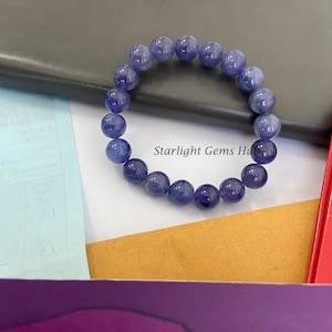 Natural Blue Tanzanite Beaded Bracelet 8mm Smooth Round Gemstone Bracelet Stretchable Bracelet Men Bracelet-Women Bracelet gift for her/him
