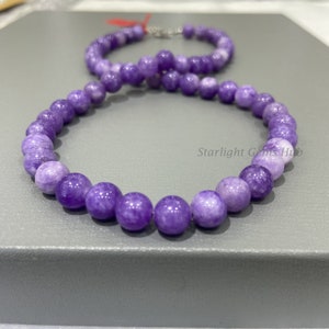 Lavender agate beaded necklace-Chunky large beads necklace jewelry-8mm smooth round beads-Lavender gemstone jewelry-Valentine&#39;s Gift