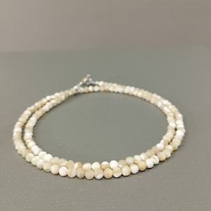 Pearl Necklace Natural mother of pearl beaded necklace 3mm faceted round pearl gemstone jewelry-dainty necklace June Birthstone Necklace