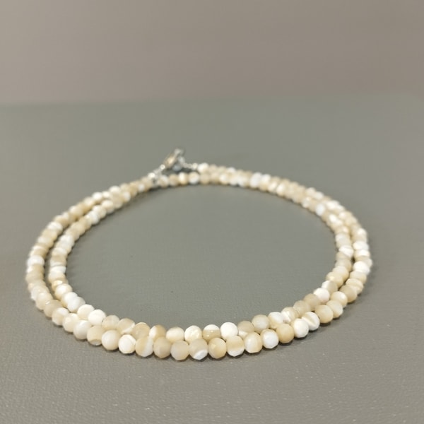 Collar de cuentas de nácar blanco natural-3 mm facetado redondo joyería de piedra preciosa de perla-delicado collar largo-diseño de joyería de color claro