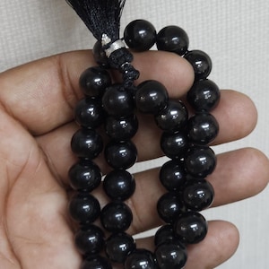 108 Japa Mala Prayer Beads Natural Shungite Mala, 108  Beads Japa Mala Prayer Mala Black prayer mala Healing mala AAA Shungite beads mala