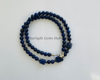 AAA++ collier de perles en lapis-lazuli bleu-Boîte lisse / Perles de pierres précieuses bleues rondes lisses-bijoux de créateurs faits à la main-925 jus de homard-idées de cadeaux