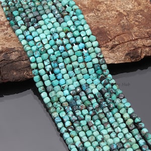 Exclusive Jewelry Beads-AAA++ Natural Arizona turquoise loose beads strand-4MM Faceted Square cube beads-Full one size beads Strand-13&quot; Inch