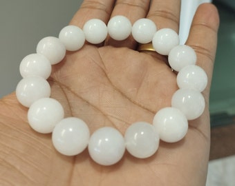 Natural white moonstone beaded bracelet-12mm smooth round beads-Stretchable bracelet-birthstone bracelet-AAA quality gemstone-Best gifts