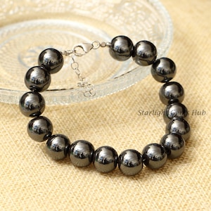 Hematite bracelet AAA Chunky Silver Hematite 12mm Smooth round hematite gemstone jewelry-Silver bracelet-AAA stone jewelry gift for her