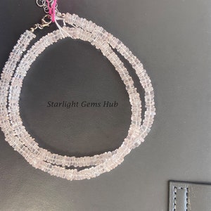 Rose Quartz Natural beaded necklace Pink quartz gemstone jewelry 4.5mm square heishe jewelry 925 lobster clasp Valentine gift for her