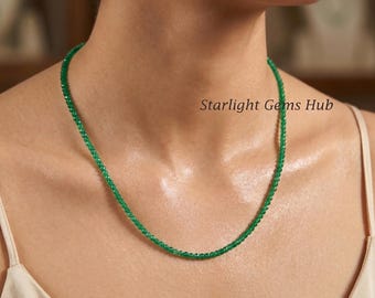 Collar de cuentas de ónix verde - Piedra preciosa facetada de 2 mm, cierre de plata de ley