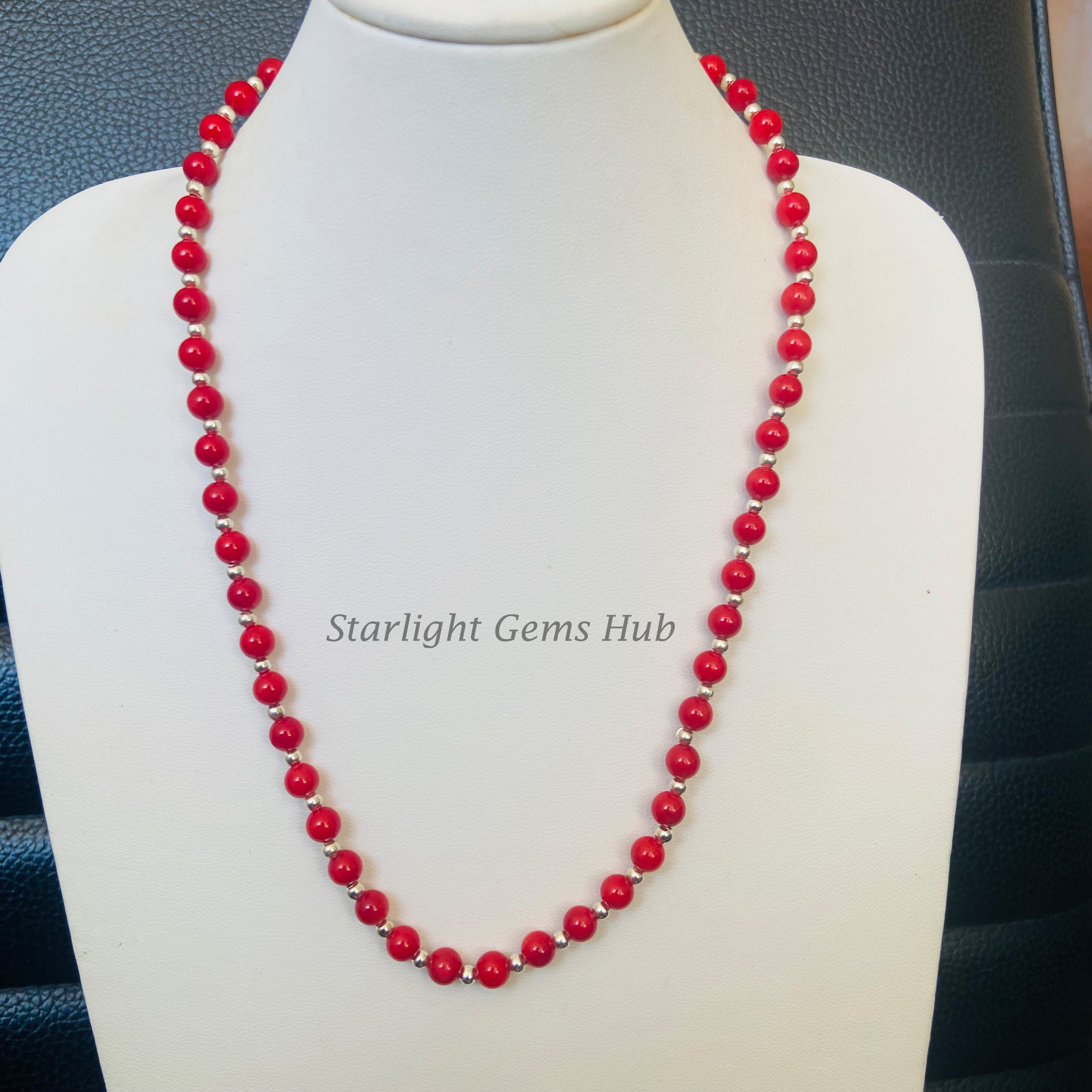 Collana Di Perle Di Corallo Rosso Italiano: Filo Da 23