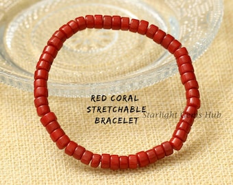 Dark Red chilies Coral Beaded bracelet-6MM Smooth Tire red gemstone Jewelry-Coral Jewelry-Stretchable Bracelet-Adjustable Jewelry-Best Gift