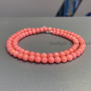 Pink Coral beaded necklace-6mm smooth round Genuine pink coral necklace Bridesmaid Jewelry Beach Lover Unisex Birthday Gift Mothers Day