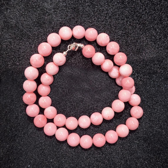 Natural Pink Coral Necklace – 10mm Round Beads, 18-inch Handmade