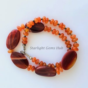 Designer Halskette Orange-Karneol mit rotem Onyx Perlen-8,5 MM-9 MM glatte Rondell / 25 MM Oval Edelstein Perle-AAA Edelstein Schmuck-Weihnachtsgeschenk