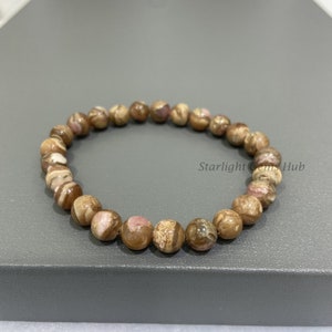 Pulseira de contas de rodocrosita natural pulseira de pedras preciosas raras pulseira de rodocrosita marrom joias pulseira extensível melhor presente para ela