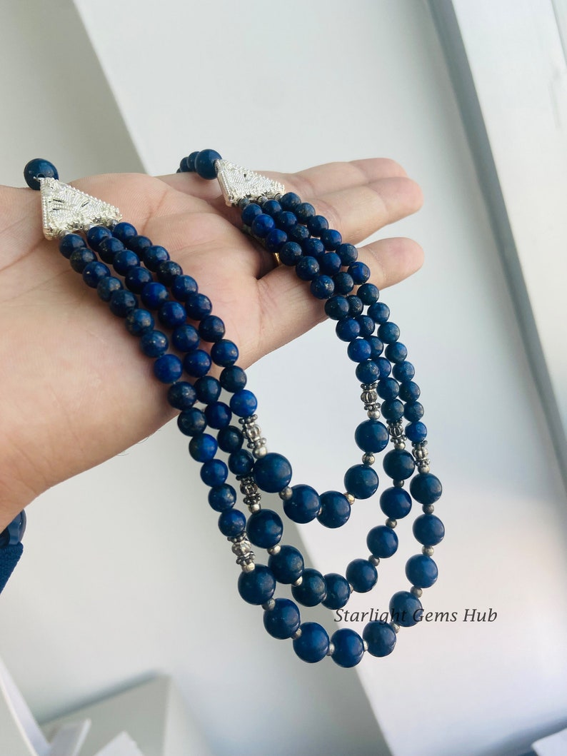 Genuino collar de cuentas de lapislázuli azul-Suave redondo azul Gemstone joyería-capa de collar-joyas para mujeres-925 Lock-Best Regalos para ella imagen 7