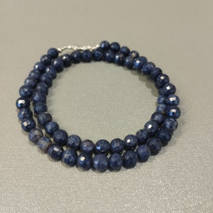 Genuine blue sapphire beaded necklace-6mm faceted round sapphire jewelry-AAA quality sapphire-925 silver lock-gifts ideas for her/him