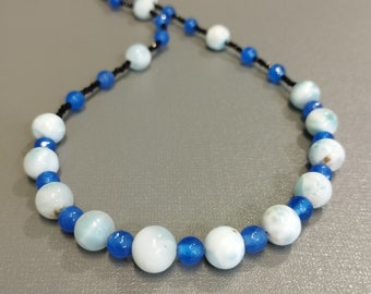 Collier unique-quartz bleu larimar naturel avec collier perlé spinelle noir-perles rondes-cadeaux anniversaire-collier unisexe-cadeaux de Noël
