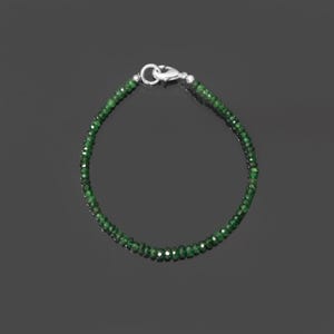 Tsavorite Beaded Bracelet, Faceted Green Gemstone, 925 Silver Clasp