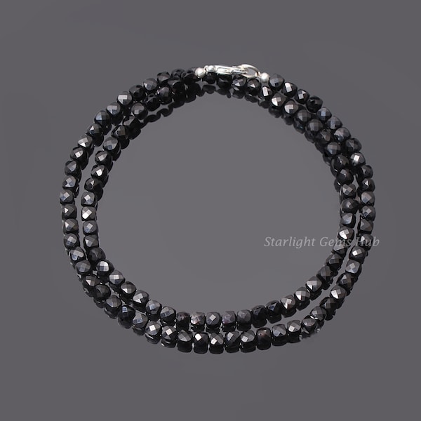 AAA++ Schwarze Spinell Edelstein Halskette-4,5 facettierte quadratische Kästchen Perlen-Perlen Halskette-Lange Halskette-Best Black Edelstein Schmuck-Geschenke