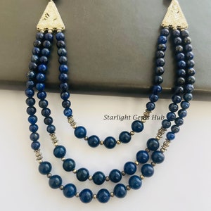 Genuino collar de cuentas de lapislázuli azul-Suave redondo azul Gemstone joyería-capa de collar-joyas para mujeres-925 Lock-Best Regalos para ella imagen 3