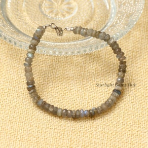 natuurlijke labradoriet armband 5-6 mm facet rondelle boho sieraden grijze edelsteen sieraden-chakra sieraden handgemaakte armband genezing kristal cadeau