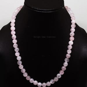 Classic pink rose quartz beaded necklace-8mm smooth round rose quartz gemstone jewelry-one of a kind-Handmade necklace design-gifts ideas