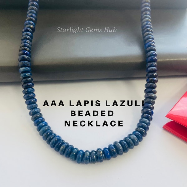 Veritable AAA Lapis lazuli gemstone necklace-6MM-7MM Smooth rondelle beaded jewelry-Blue Beads jewelry-Silver lock-Valentine special gifts