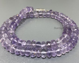 Lavender Amethyst Beaded Necklace, 925 Silver Clasp