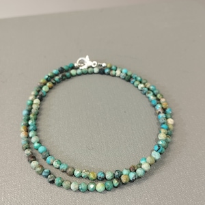 Natural Turquoise Beaded necklace 4mm faceted round beaded jewelry-turquoise jewelry Handmade jewelry AAA Turquoise Necklace gifts for her