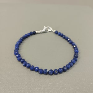 Natural Lapis Lazuli Beaded Bracelet 4mm faceted round blue gemstone jewelry-birthstone bracelet-semi precious stone best gift for her