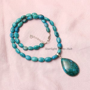 Premium quality Chrysocolla Beaded jewelry-Dainty Smooth Oval Beads/AAA Pear Pendant Chrysocolla gemstone jewelry-Delicate stone-Best gifts