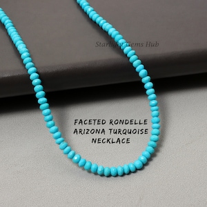 Natural sleeping beauty turquoise beads necklace 5MM Faceted Rondelle  turquoise gemstone jewelry Arizona turquoise Gift for her bridesmaid