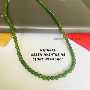 Natural Green aventurine beaded necklace-5MM-5.5MM Smooth round Green gemstone jewelry-Aventurine jewelry-Long necklace-Gifts for her/him