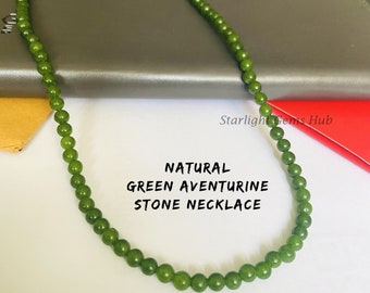 Collar de cuentas de aventurina verde, piedra preciosa redonda y lisa de 5 mm.