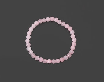 Pink Rose Quartz Bracelet Custom size natural stone crystal beaded bracelet Smooth Round Beaded  Bracelet 6mm Quartz Stretch Gifts for her