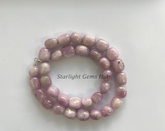 Pink Kunzite Beaded Necklace, 925 Lobster Clasp, 18 Inches
