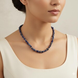 Lapis Lazuli Chip Necklace, 20 Inch Gemstone Beaded Necklace