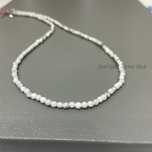 Minimalist Schmuck-AAA Weiß Howlith Perlen Halskette-3.5MM Facettierte Runde Weiß Edelstein Perlen Schmuck-925 Sterling Silber-Beste Geschenke Ideen