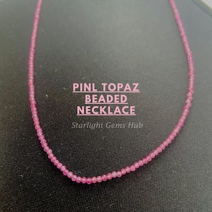 Natuurlijke roze topaas kralenketting 2 MM microfacetten ronde roze edelsteen sieraden 925 sterlingzilver Handgemaakte ketting-minimalistische sieraden