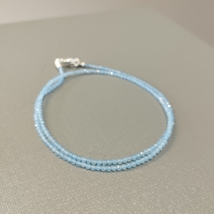 Minimalist Blue Chalcedony Choker Necklace, Beaded Handmade Necklace, 2.5 mm Dainty Choker, Birthday Gift For Daughter gift for her