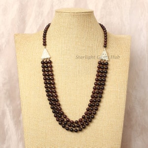 Garnet Beaded Layering Necklace: 7mm Smooth Round Gemstone