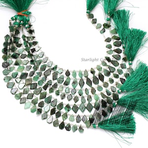 Green Emerald Loose beads strand-8 Inch Fancy shape beads-Emerald jewelry-Side drilled beads-natural gemstone beads strand-Precious stone
