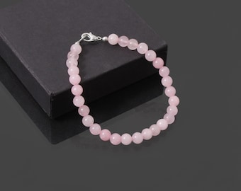 Pink Rose Quartz Bracelet natural stone crystal beaded bracelet Smooth Round Beaded Bracelet 6mm Quartz Adjustable bracelet Gifts for her