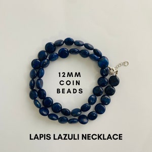 Authentic AAA blue Lapis lazuli beaded necklace-12MM Smooth Coin Designer necklace-925 Silver lock-women jewelry-Handmade necklace-Gift idea