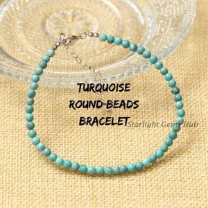 Natural Blue Turquoise Beaded Bracelet 4MM smooth round blue turquoise gemstone jewelry-Elegant dainty bracelet design jewelry gift for her