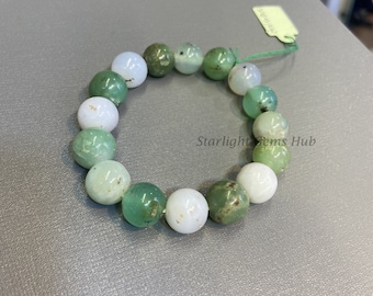 Natural green chrysoprase beaded bracelet-12mm smooth round beads-AAA quality chrysoprase beads-Stretchable bracelet-unisex bracelet