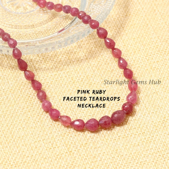Natural AAA Pink Ruby Gemstone Necklace precious Stone Necklace faceted Teardrops Ruby Jewelry genuine Pink Ruby Stone exclusive Jewelry Etsy