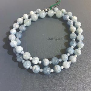 Blau Aquamarin Halskette 8-10 mm glatte runde Aqua Halskette Natürliche Aquamarin Schmuck-Unisex Schmuck Geschenke für sie AAA Aquamarine